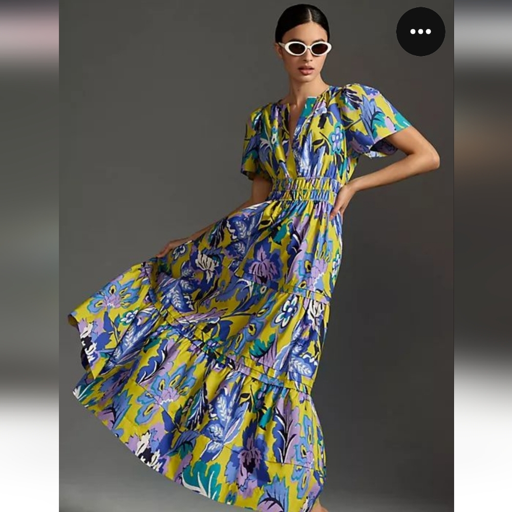 Anthropologie dress The Somerset PURPLE MOTIF Maxi XL Petite